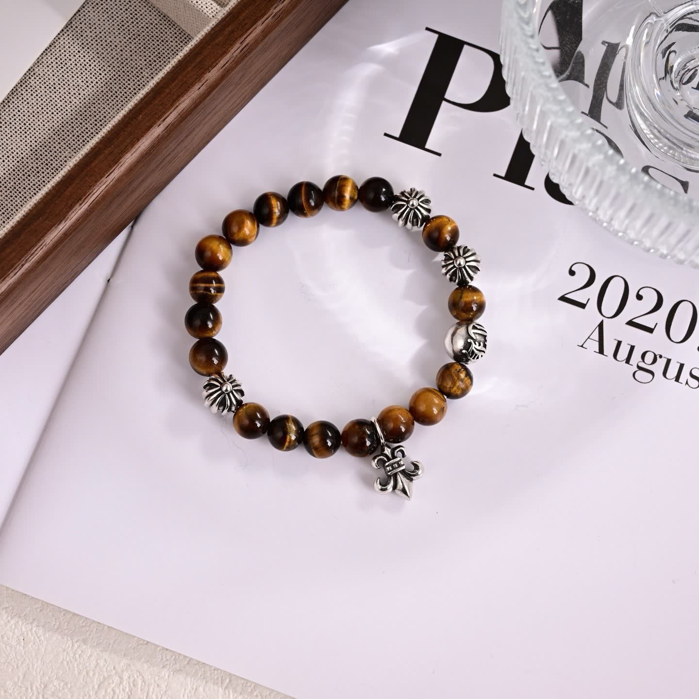 Chrome Hearts Tiger's Eye Bracelet with Silver Charms